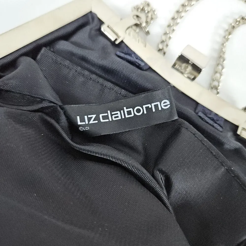 Liz Claiborne Small Purse Clutch‎ Black Long Chain 100% Polyester Top Clasp